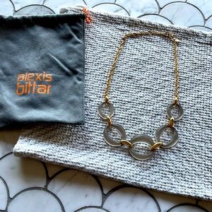Alexis Bittar handcrafted large gray and gold link lucite necklace